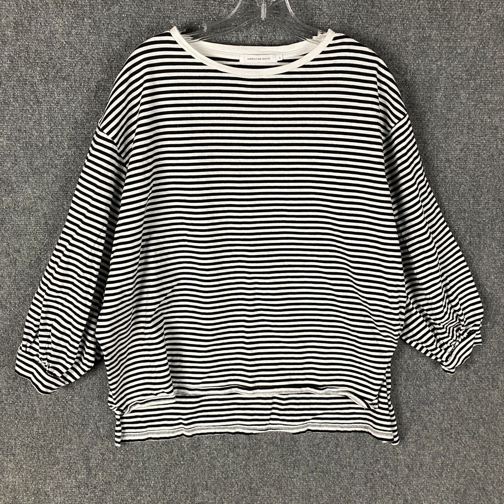 American Holic Blouse Women's‎ Large Long Sleeve Striped 100% Cotton Adults L